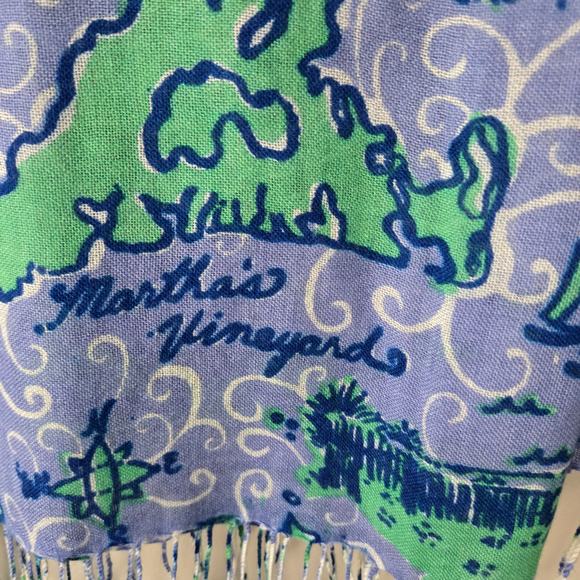 Lilly Pulitzer Retired Murfee Scarf Nantucket Islands Blue Print Silk Cashmere - Picture 5 of 13